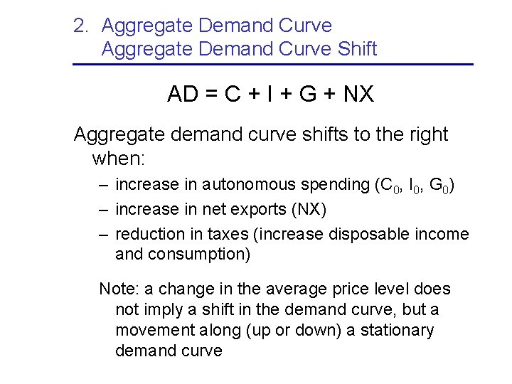 2. Aggregate Demand Curve Shift AD = C + I + G + NX