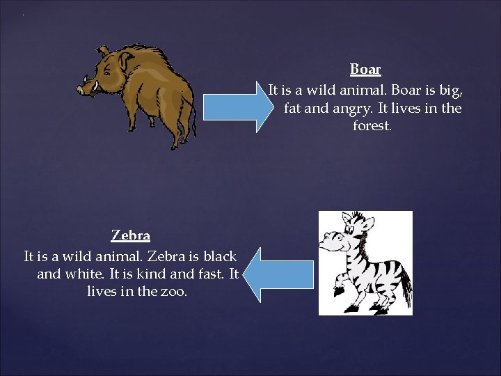 . Boar It is a wild animal. Boar is big, fat and angry. It