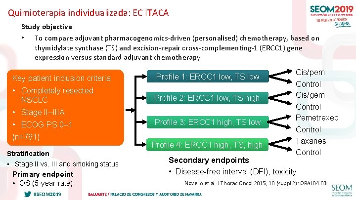 Quimioterapia individualizada: EC ITACA Study objective • To compare adjuvant pharmacogenomics-driven (personalised) chemotherapy, based