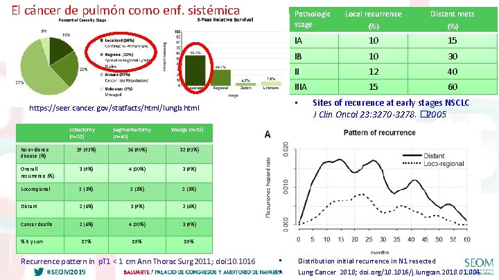 El cáncer de pulmón como enf. sistémica Pathologic stage No evidence disease (%) Segmentectomy