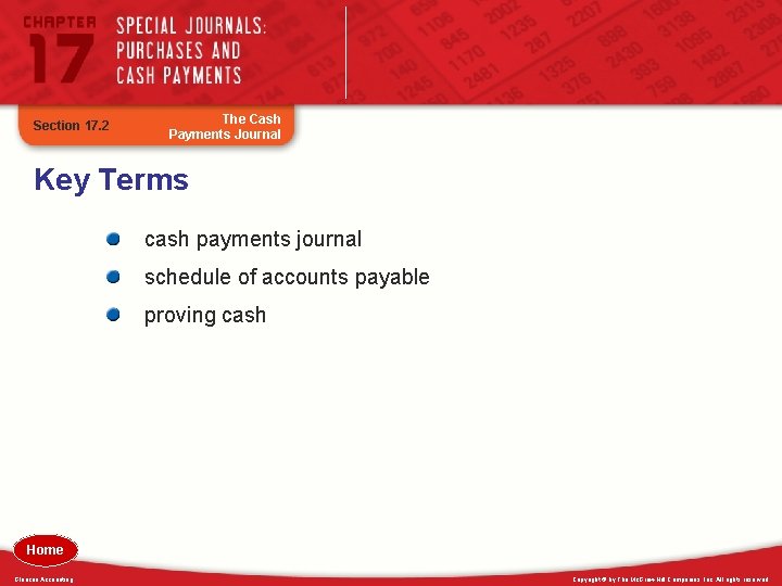 Section 17. 2 The Cash Payments Journal Key Terms cash payments journal schedule of