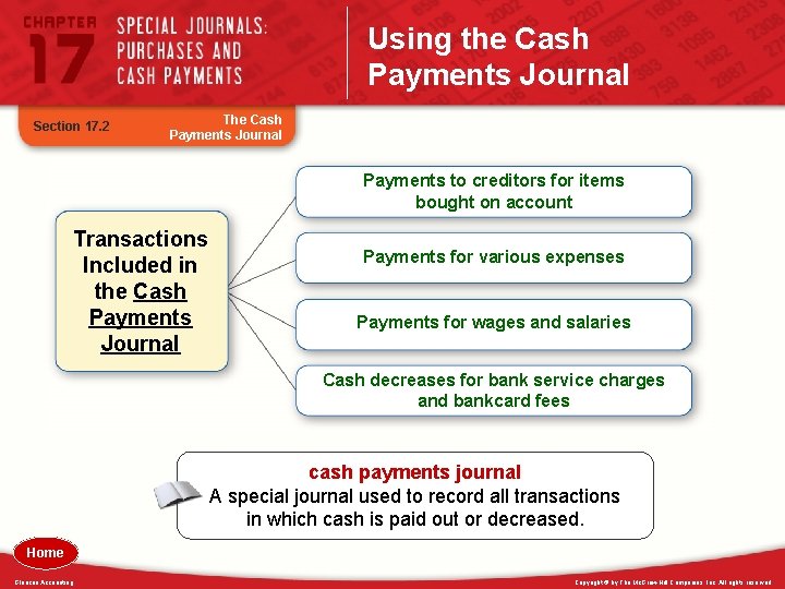 Using the Cash Payments Journal Section 17. 2 The Cash Payments Journal Payments to