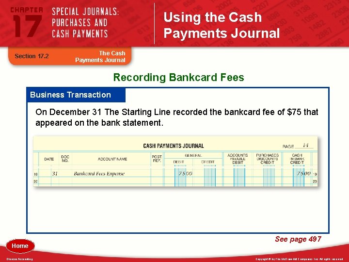 Using the Cash Payments Journal Section 17. 2 The Cash Payments Journal Recording Bankcard