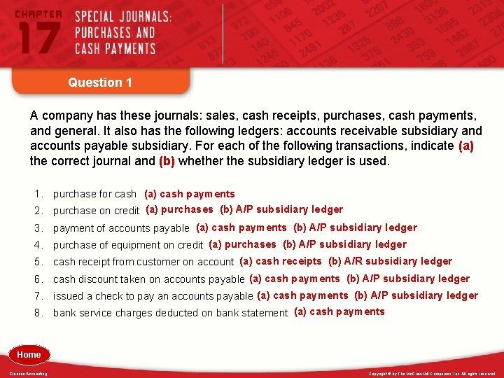 Question 1 A company has these journals: sales, cash receipts, purchases, cash payments, and
