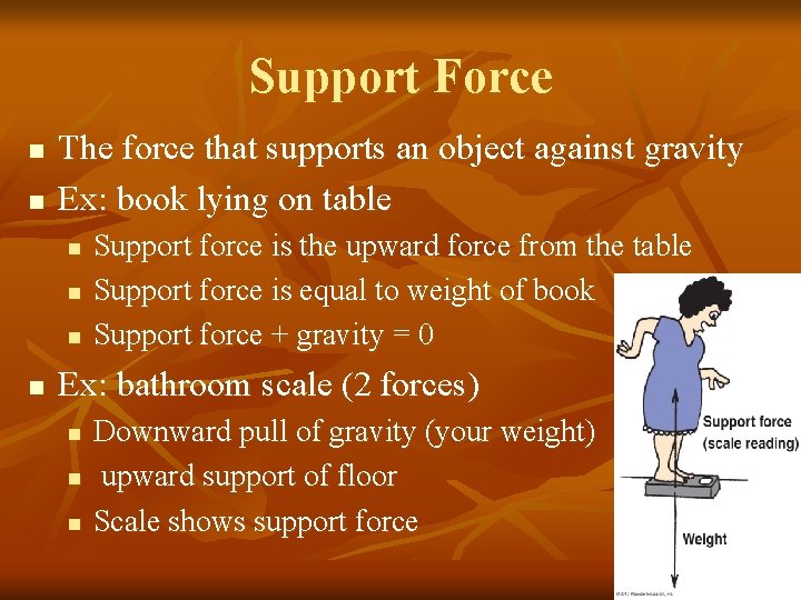 Support Force n n The force that supports an object against gravity Ex: book