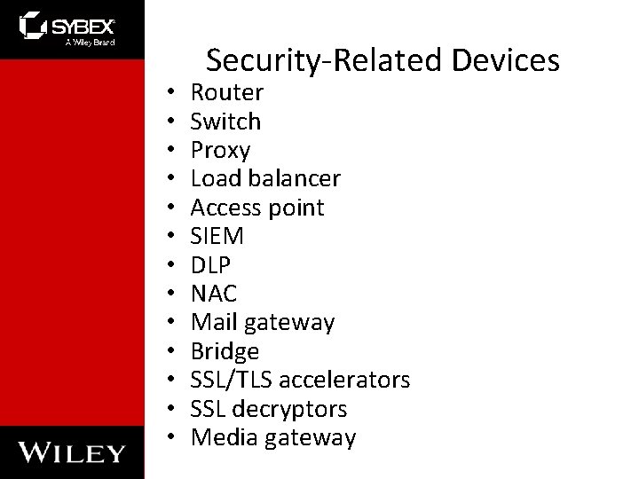  • • • • Security-Related Devices Router Switch Proxy Load balancer Access point
