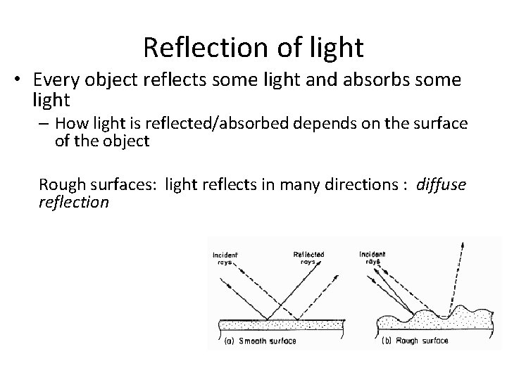 Reflection of light • Every object reflects some light and absorbs some light –