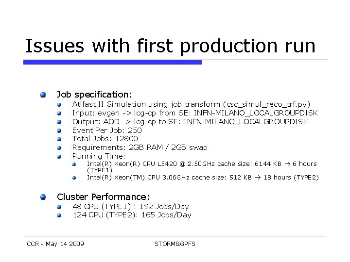 Issues with first production run Job specification: Atlfast II Simulation using job transform (csc_simul_reco_trf.