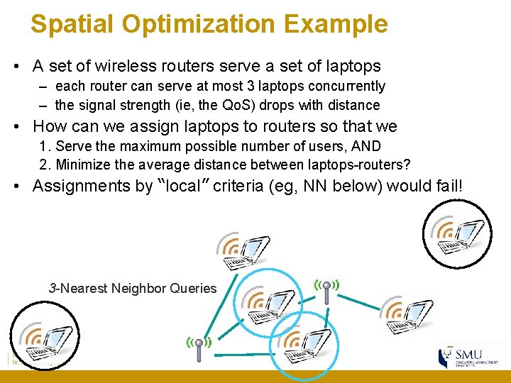 Spatial Optimization Example • A set of wireless routers serve a set of laptops Spatial Optimization Example • A set of wireless routers serve a set of laptops