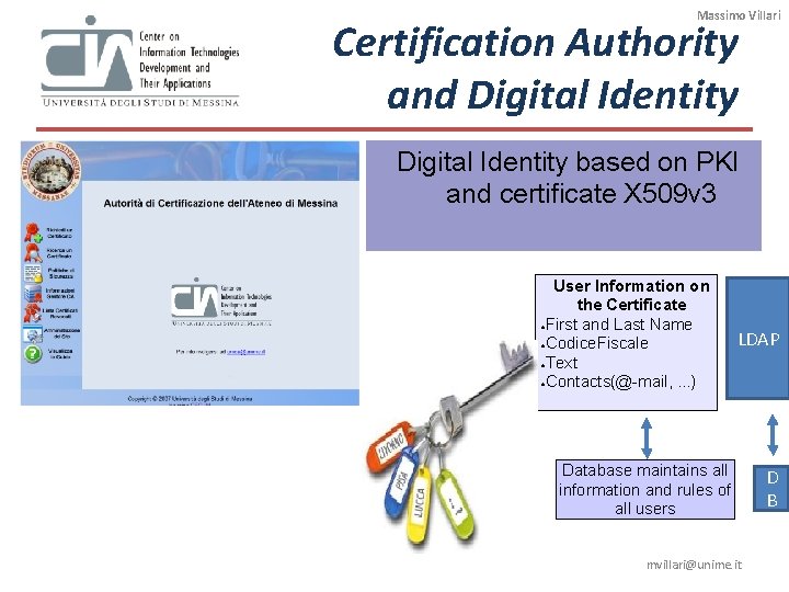Massimo Villari Certification Authority and Digital Identity based on PKI and certificate X 509 Massimo Villari Certification Authority and Digital Identity based on PKI and certificate X 509