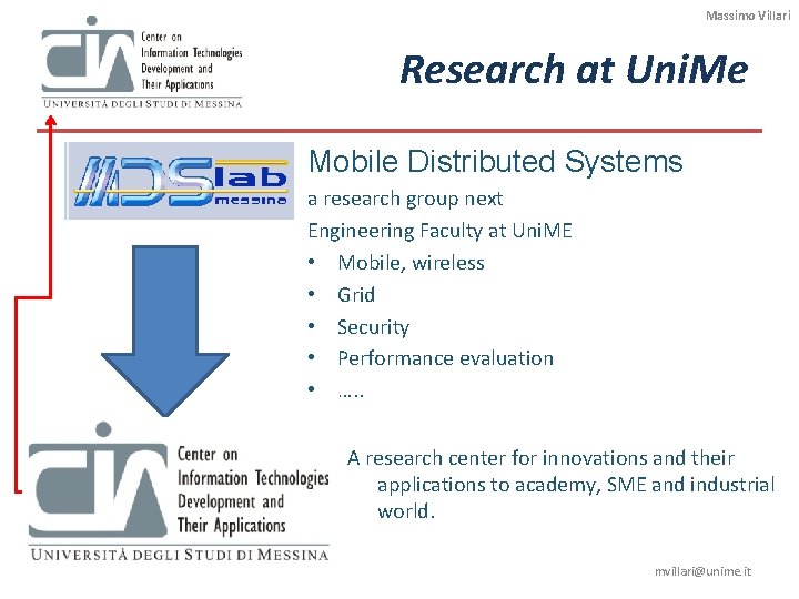 Massimo Villari Research at Uni. Me Mobile Distributed Systems a research group next Engineering Massimo Villari Research at Uni. Me Mobile Distributed Systems a research group next Engineering
