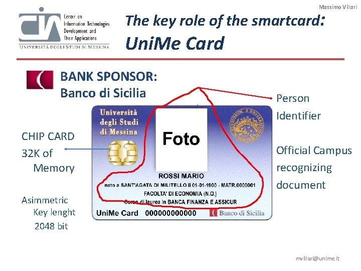 Massimo Villari The key role of the smartcard: Uni. Me Card BANK SPONSOR: Banco Massimo Villari The key role of the smartcard: Uni. Me Card BANK SPONSOR: Banco