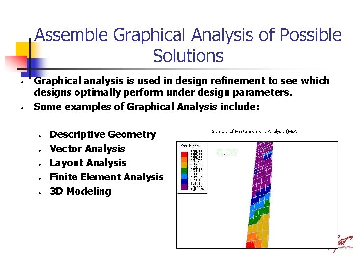 Assemble Graphical Analysis of Possible Solutions • • Graphical analysis is used in design