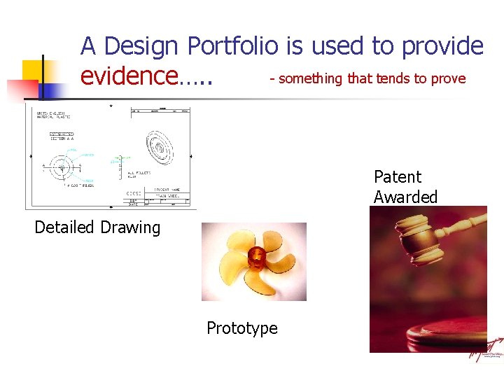 A Design Portfolio is used to provide - something that tends to prove evidence….