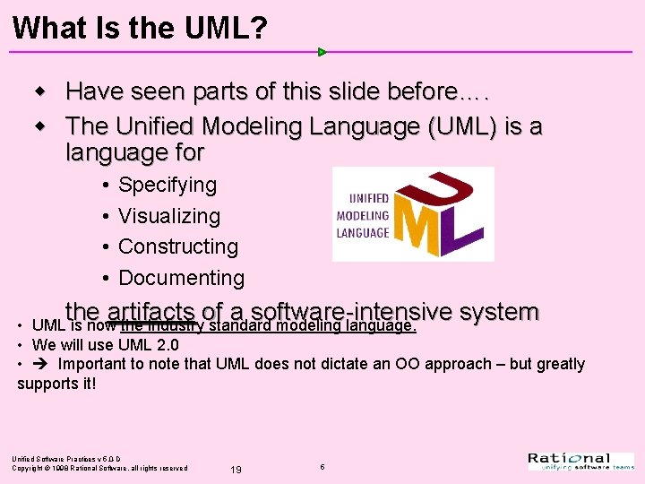 What Is the UML? w Have seen parts of this slide before…. w The What Is the UML? w Have seen parts of this slide before…. w The