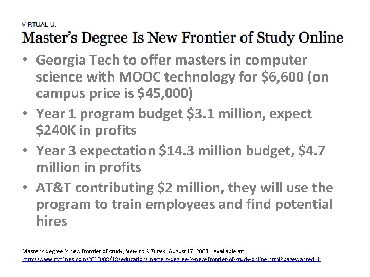  • Georgia Tech to offer masters in computer science with MOOC technology for