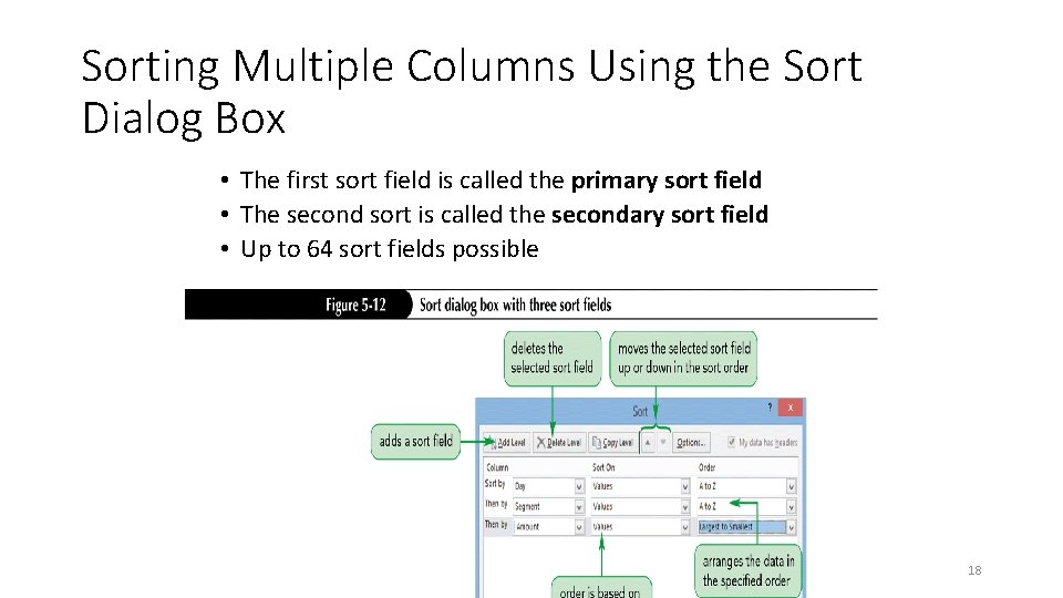 Sorting Multiple Columns Using the Sort Dialog Box • The first sort field is
