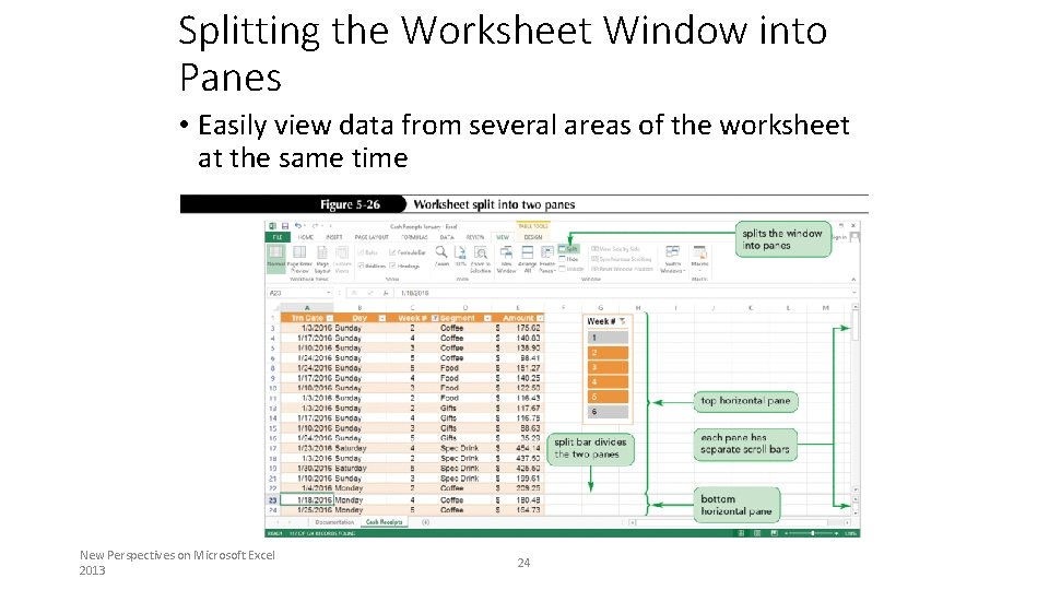 Splitting the Worksheet Window into Panes • Easily view data from several areas of