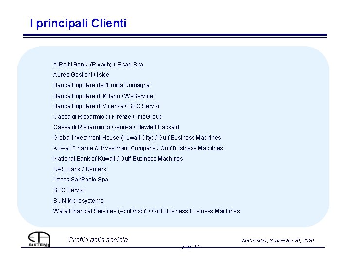 I principali Clienti Al. Rajhi Bank. (Riyadh) / Elsag Spa Aureo Gestioni / Iside