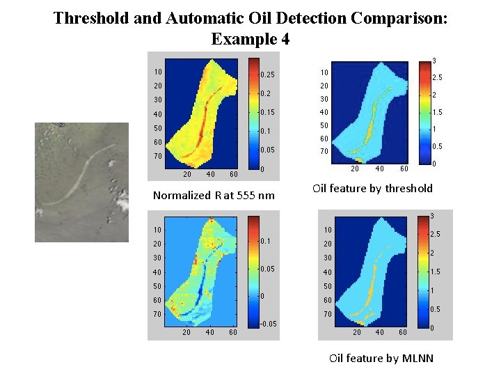 Threshold and Automatic Oil Detection Comparison: Example 4 Normalized R at 555 nm Oil
