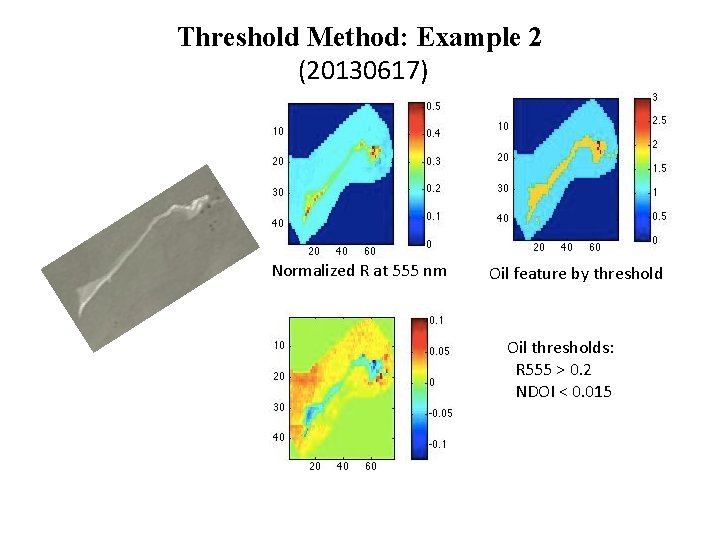 Threshold Method: Example 2 (20130617) Normalized R at 555 nm Oil feature by threshold