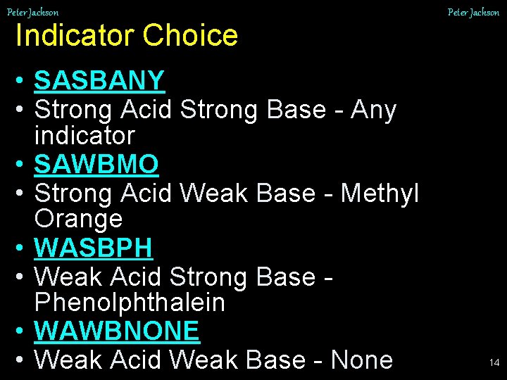 Peter Jackson Indicator Choice • SASBANY • Strong Acid Strong Base - Any indicator