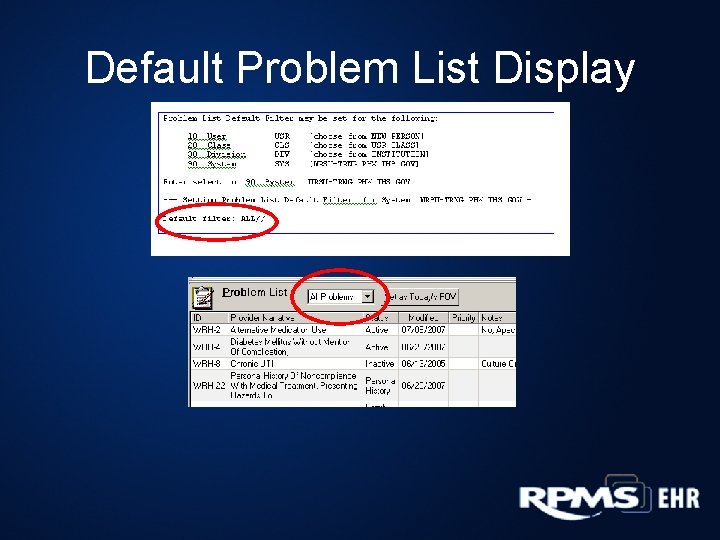 Default Problem List Display Default Problem List Display