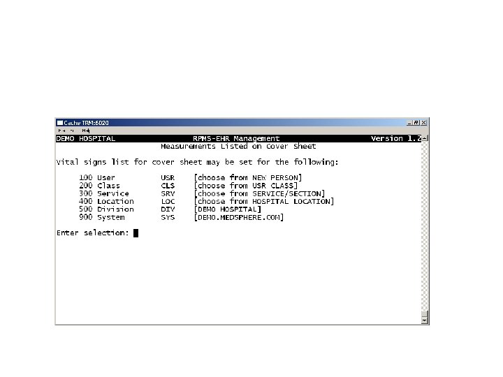 EHR Parameter Access via RPMS-EHR Configuration Master Menu • CVR Measurements Listed on Cover EHR Parameter Access via RPMS-EHR Configuration Master Menu • CVR Measurements Listed on Cover