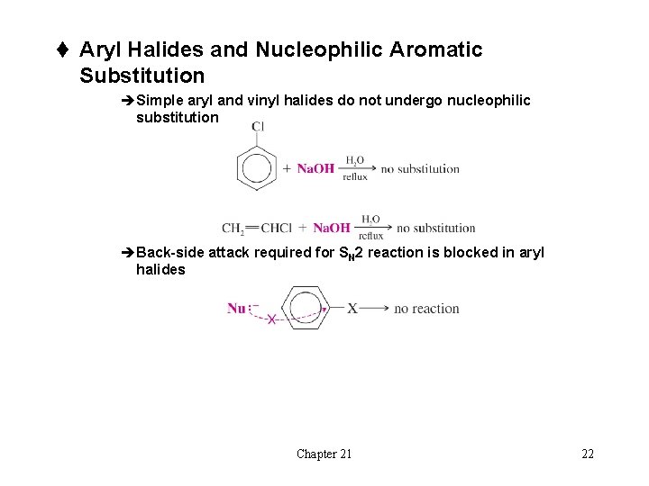 t Aryl Halides and Nucleophilic Aromatic Substitution èSimple aryl and vinyl halides do not t Aryl Halides and Nucleophilic Aromatic Substitution èSimple aryl and vinyl halides do not