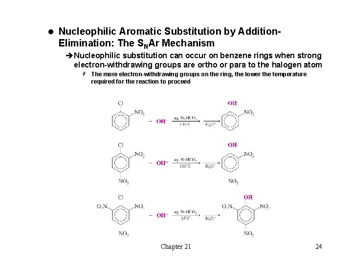 l Nucleophilic Aromatic Substitution by Addition- Elimination: The SNAr Mechanism èNucleophilic substitution can occur l Nucleophilic Aromatic Substitution by Addition- Elimination: The SNAr Mechanism èNucleophilic substitution can occur