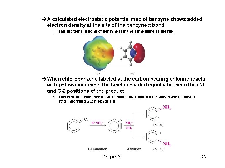 èA calculated electrostatic potential map of benzyne shows added electron density at the site èA calculated electrostatic potential map of benzyne shows added electron density at the site