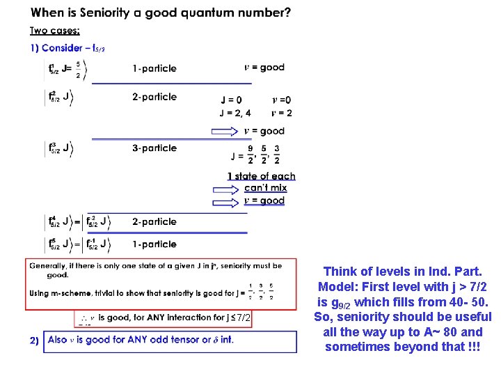 7/2 Think of levels in Ind. Part. Model: First level with j > 7/2