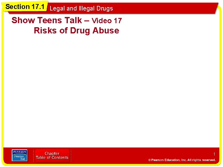 Section 17. 1 Legal and Illegal Drugs Show Teens Talk – Video 17 Risks