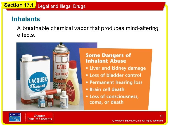 Section 17. 1 Legal and Illegal Drugs Inhalants A breathable chemical vapor that produces