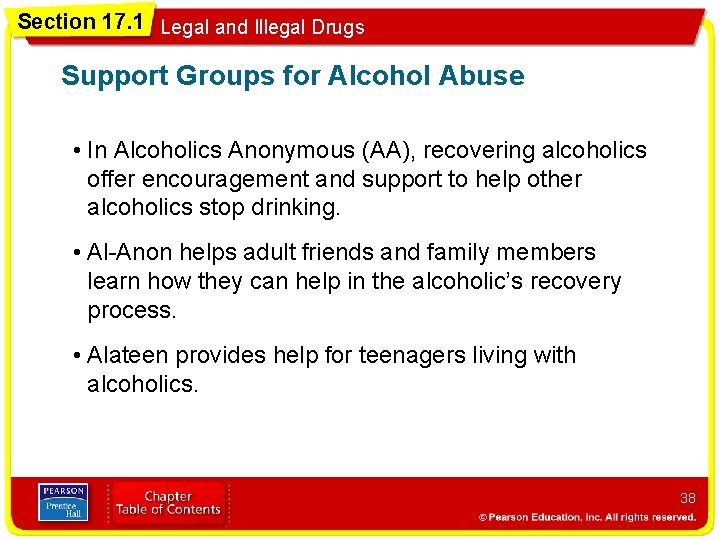 Section 17. 1 Legal and Illegal Drugs Support Groups for Alcohol Abuse • In
