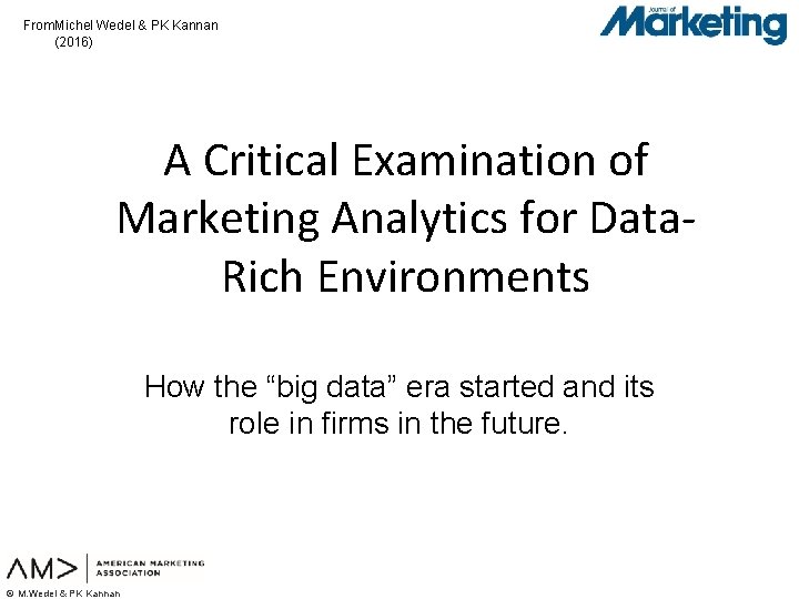From: Michel Wedel & PK Kannan (2016) A Critical Examination of Marketing Analytics for
