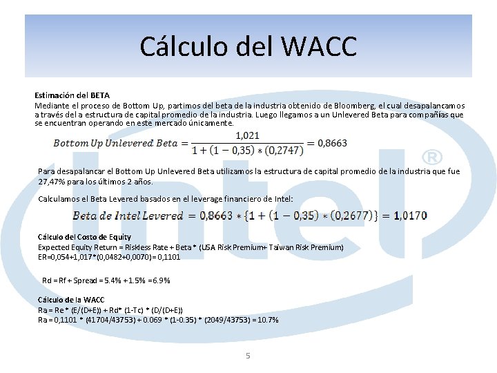 Cálculo del WACC Estimación del BETA Mediante el proceso de Bottom Up, partimos del