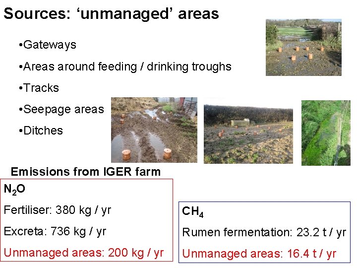Sources: ‘unmanaged’ areas • Gateways • Areas around feeding / drinking troughs • Tracks