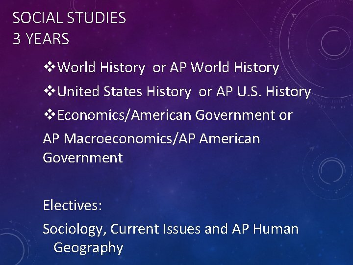 SOCIAL STUDIES 3 YEARS v. World History or AP World History v. United States