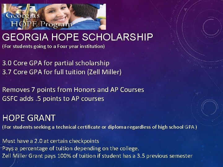 GEORGIA HOPE SCHOLARSHIP (For students going to a Four year institution) 3. 0 Core