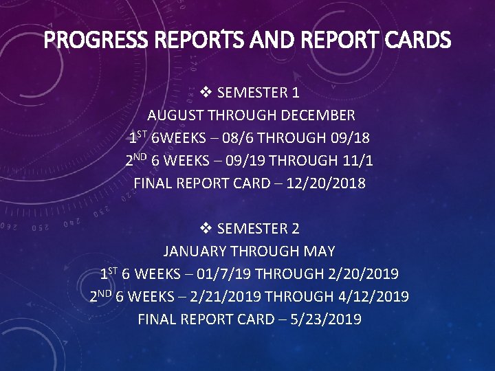 PROGRESS REPORTS AND REPORT CARDS v SEMESTER 1 AUGUST THROUGH DECEMBER 1 ST 6