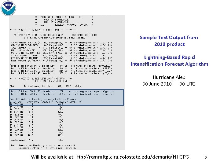 Sample Text Output from 2010 product Lightning-Based Rapid Intensification Forecast Algorithm Hurricane Alex 30