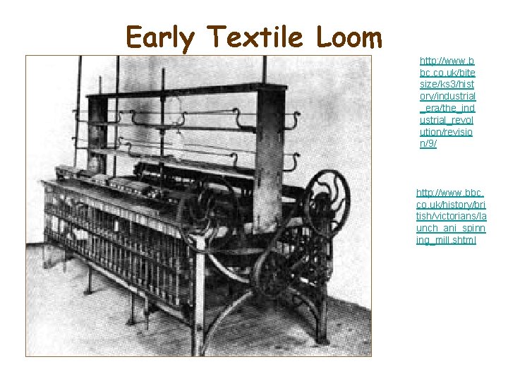 Early Textile Loom http: //www. b bc. co. uk/bite size/ks 3/hist ory/industrial _era/the_ind ustrial_revol