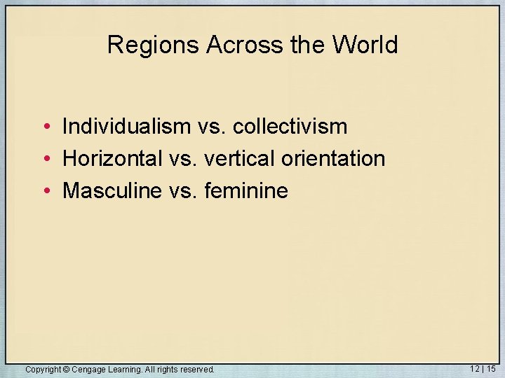 Regions Across the World • Individualism vs. collectivism • Horizontal vs. vertical orientation •