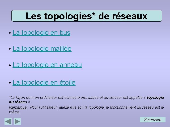 Les topologies* de réseaux • La topologie en bus • La topologie maillée •