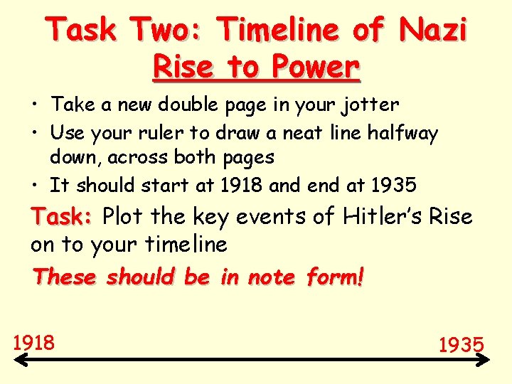 Task Two: Timeline of Nazi Rise to Power • Take a new double page Task Two: Timeline of Nazi Rise to Power • Take a new double page