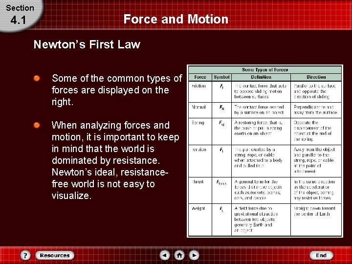 Section 4. 1 Force and Motion Newton’s First Law Some of the common types
