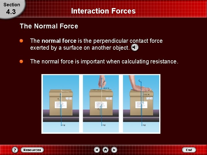 Section 4. 3 Interaction Forces The Normal Force The normal force is the perpendicular