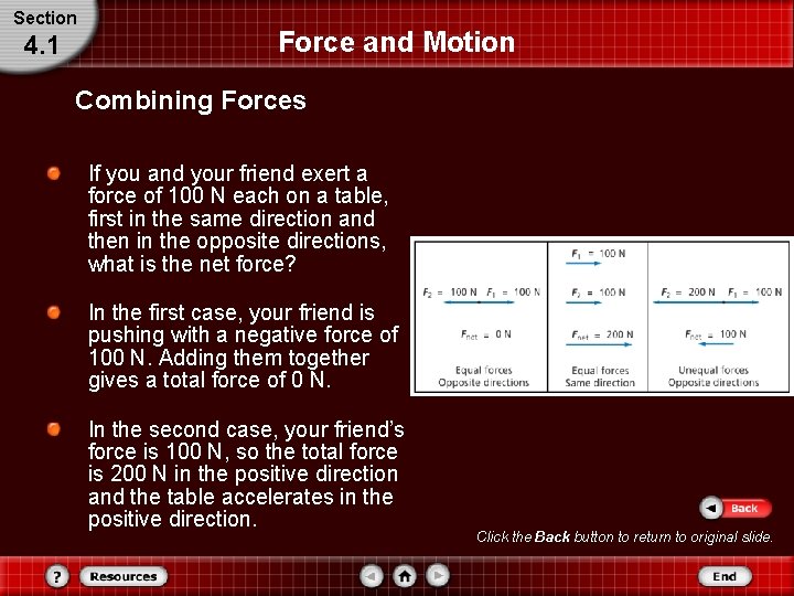 Section 4. 1 Force and Motion Combining Forces If you and your friend exert