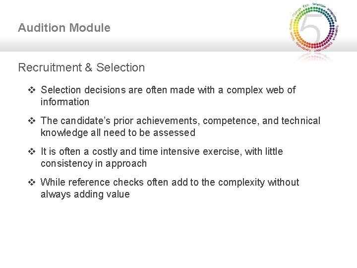 Audition Module Recruitment & Selection v Selection decisions are often made with a complex